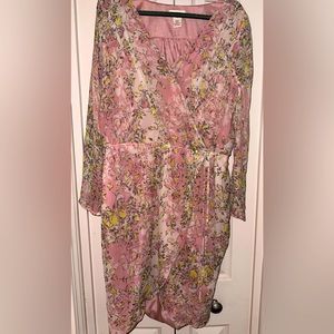 Sundance Silk Multi Floral Print Sheer Tie Front Elastic Waist Dress 12